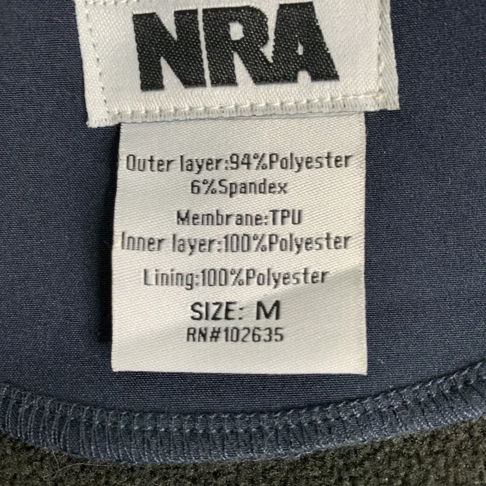 NRA Jacket Medium Insulated Neoprene Like Outer Full Zip Fleece Lined
